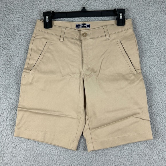 Lands End Khaki Shorts Girl 14 Adjustable Waist Stretch School Uniform‎ Chino - Picture 1 of 12